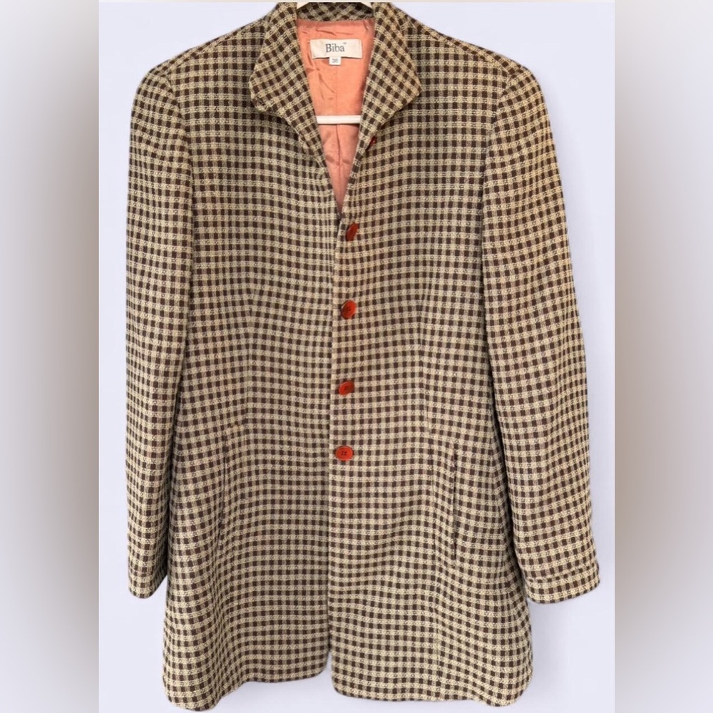 Vintage Biba Checkered Blazer in Brown and Cream - Picture 7 of 8